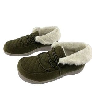 Vionic Indoor-Outdoor Flannel Slippers Believe Olive